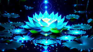 Ethereal Blue Lotus Bloom with Cosmic Energy Beam