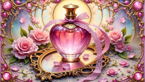 Romantic Perfume Bottle with Pink Roses and Lace