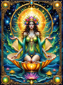 Cosmic Goddess on Lotus Shell with Celestial Crown