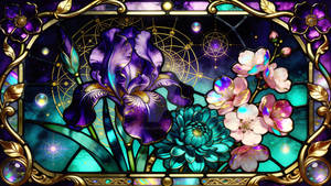 Divine Stained Glass Garden With Sacred Blooms