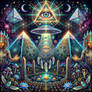Sacred Geometry Temple with Cosmic All-Seeing Eye