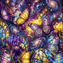 Radiant Butterflies Beyond the Stained Glass Sky