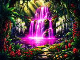 Breathtaking Magenta Waterfall in Jungle Eden