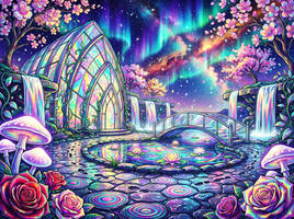 Ethereal Crystal Garden Under Aurora Sky