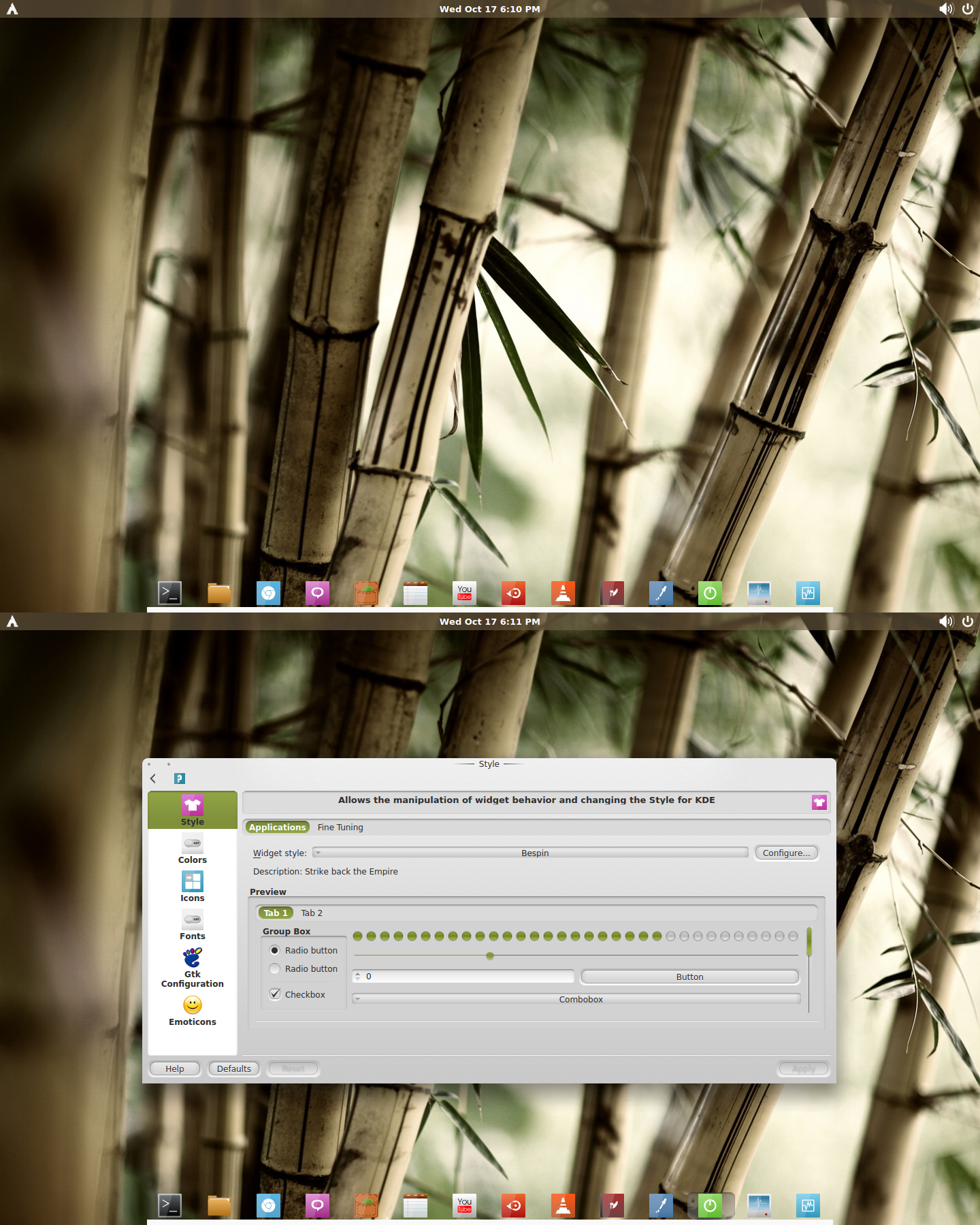 Arch KDE be::shell/bespin brown transparent