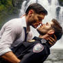 Jensen leaning in to kiss a cop