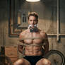 Justin Hartley in basement