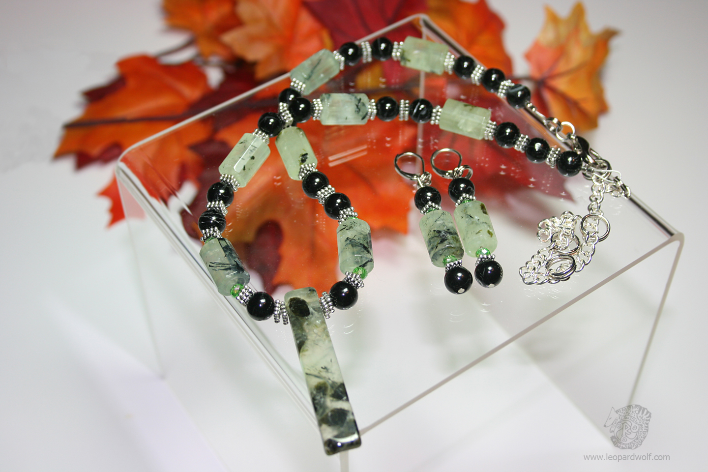 Prehnite And Black Tourmaline Jewelry Set Pt 1 by leopardwolf