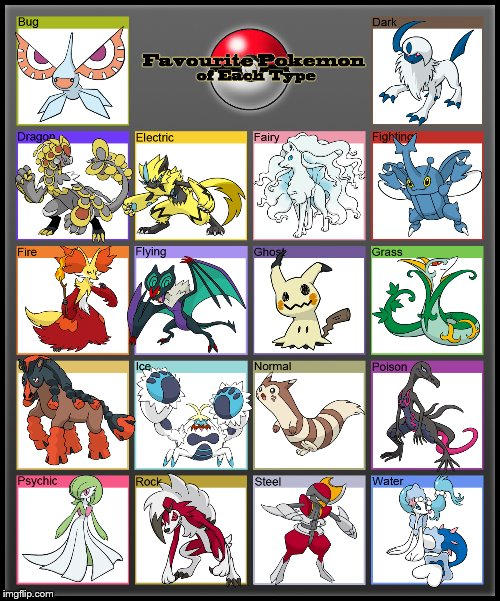 My Favorite Pokemon of Each Type (UPDATED) by FateSinger444 on DeviantArt