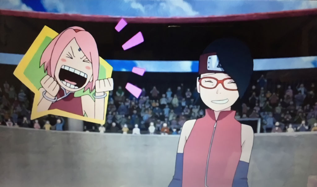 Sakura cheering for Sarada