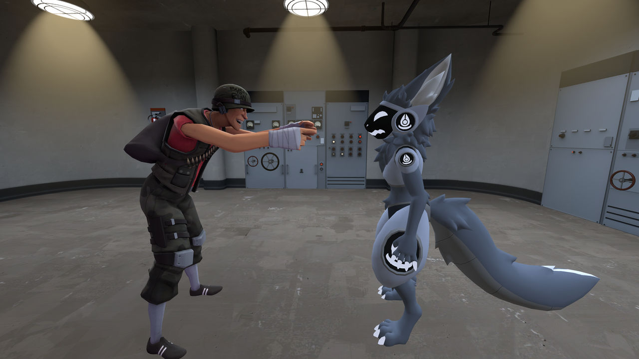 Protogen With Assault Rifle scout laughs at a protogen by armoredauthority on DeviantArt