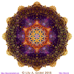 Golden Lace Mandala with Flower of Life -round-