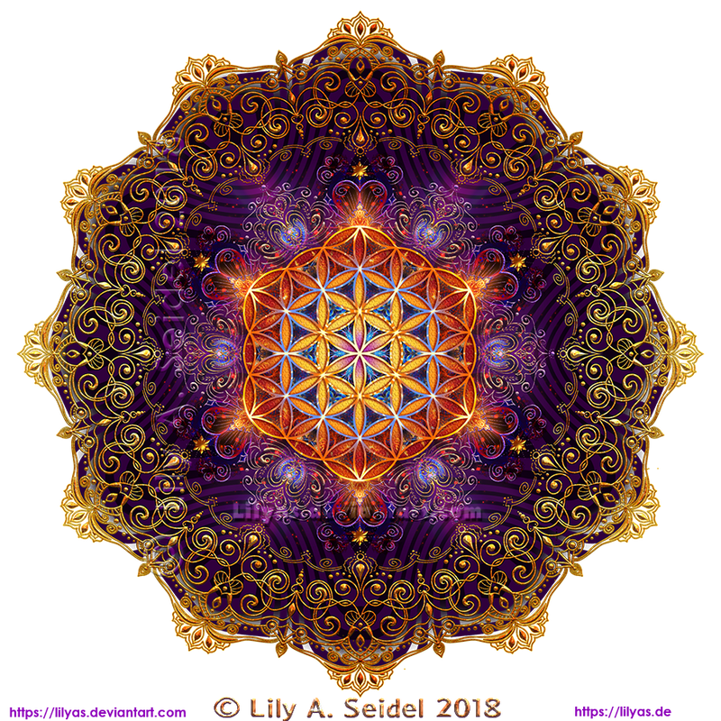Golden Lace Mandala with Flower of Life -round- by Lilyas