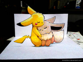 Pikachu and Eevee !!! (3D Drawing)