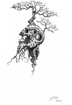 Decaying Biomechanical Skull Tattoo Design Idea