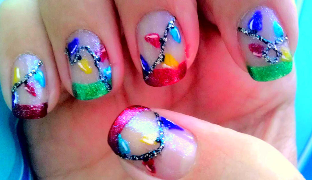 Christmas Lights French Tip Nails by wolfgirl4716 on DeviantArt