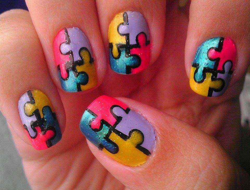 Puzzle/Autism Awareness Nail Art