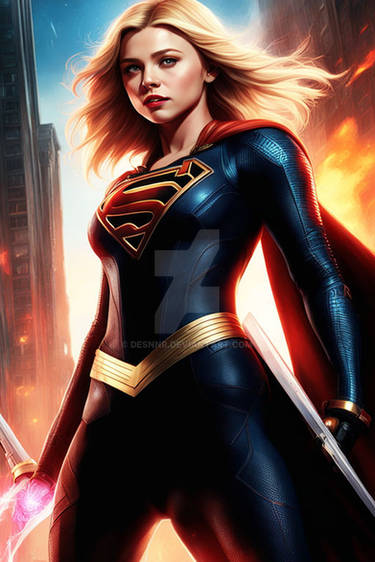 Actress Chloe Grace Moretz as Supergirl HERO STANC