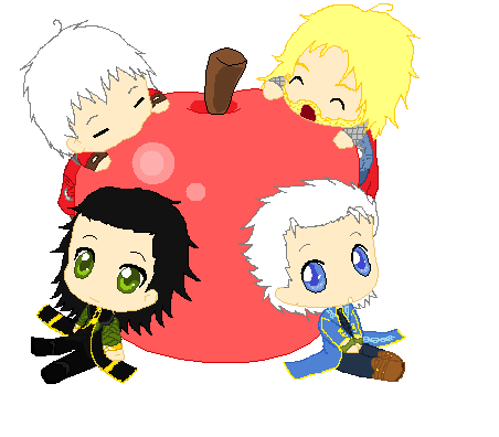 Chibi Dante, Thor, Loki and Vergil