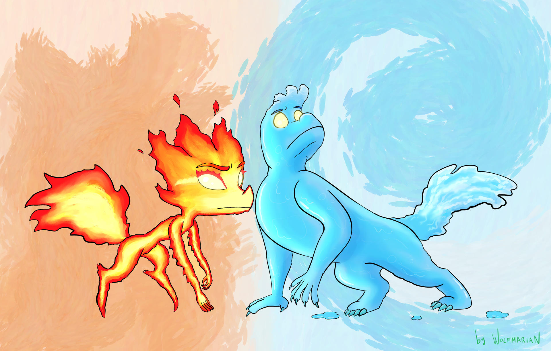 Ember and Wade Werewolves. Elemental 2023. by Wolfmarian on DeviantArt