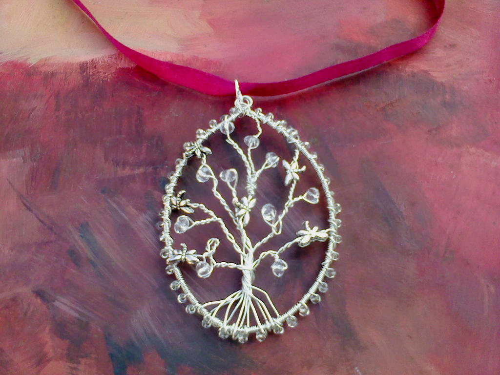 Silver tree dragonfly pendant