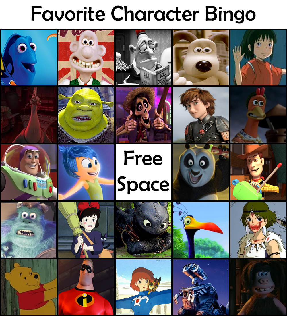 Favourite Animated Movie character bingo by thearist2013 on DeviantArt