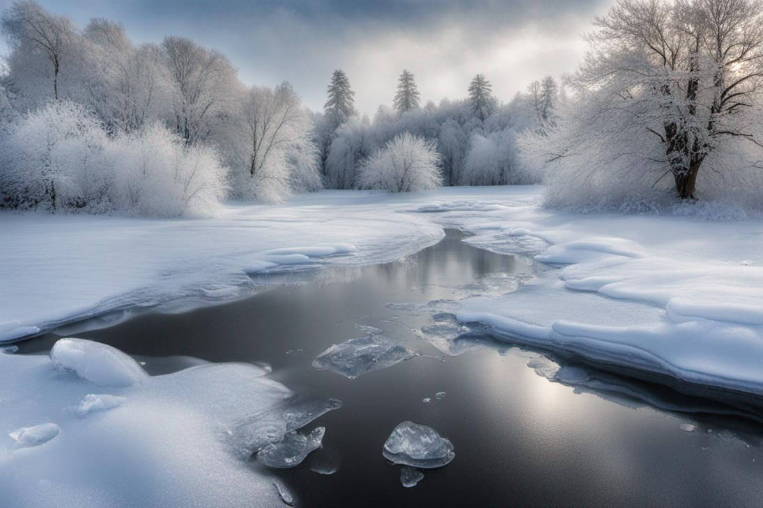 Beautiful Winter Landscape, With Ice And Snow