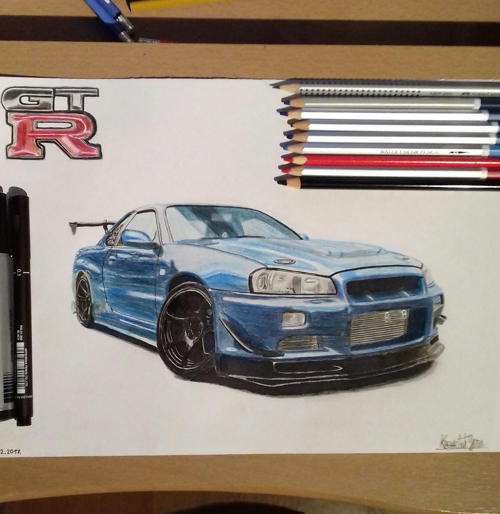 GT-R R34 done with colored pencils and marker by Urke1992 on DeviantArt