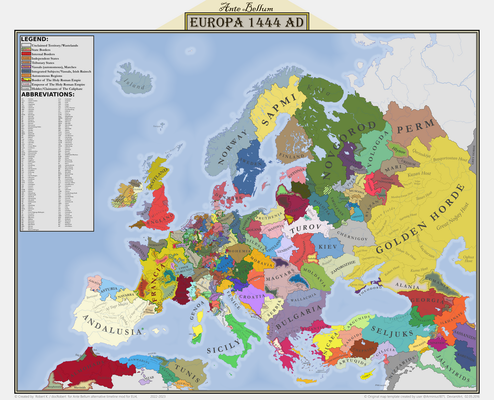 Ante Bellum - Map of Europe 1444 AD by docRoboRobert on DeviantArt