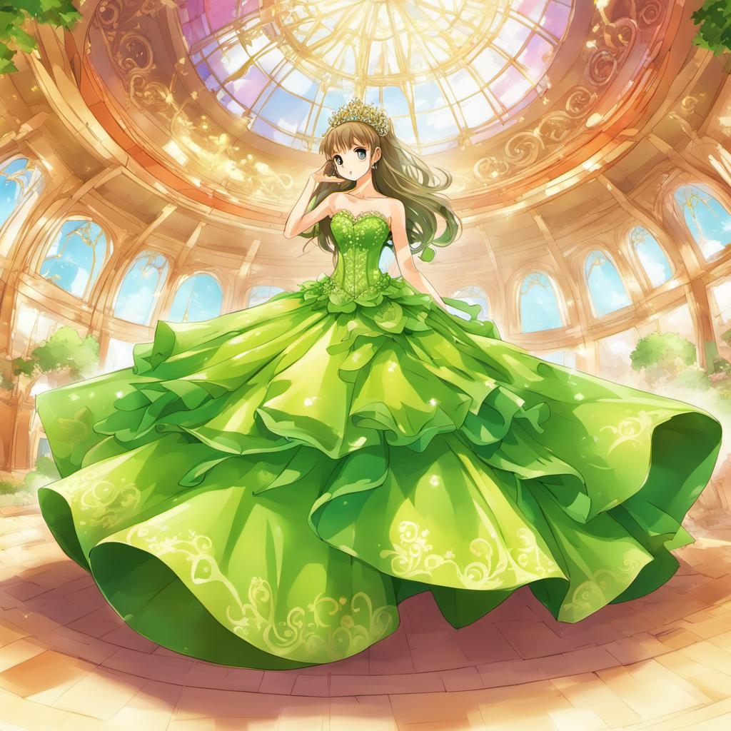 anime green dress Anime Girl in a Green Dress on a White Background Stock Image