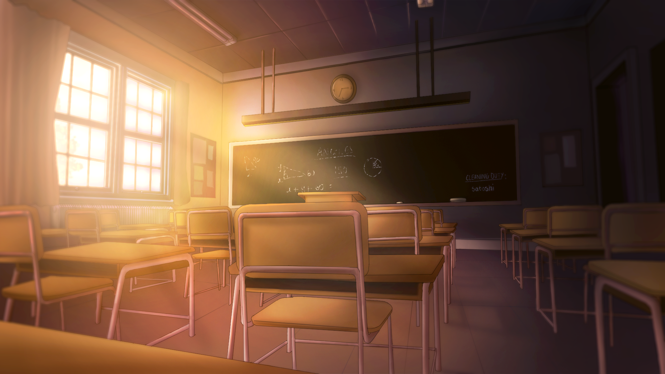 Classroom - Evening, 2D Anime Background , Illustration