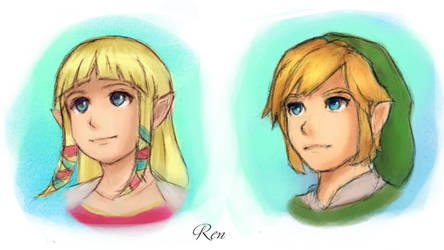 Link and zelda coloured sketches