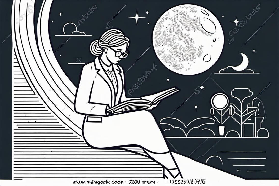 Reading on the Moon - Line Art by 3DegreeGeppetto on DeviantArt