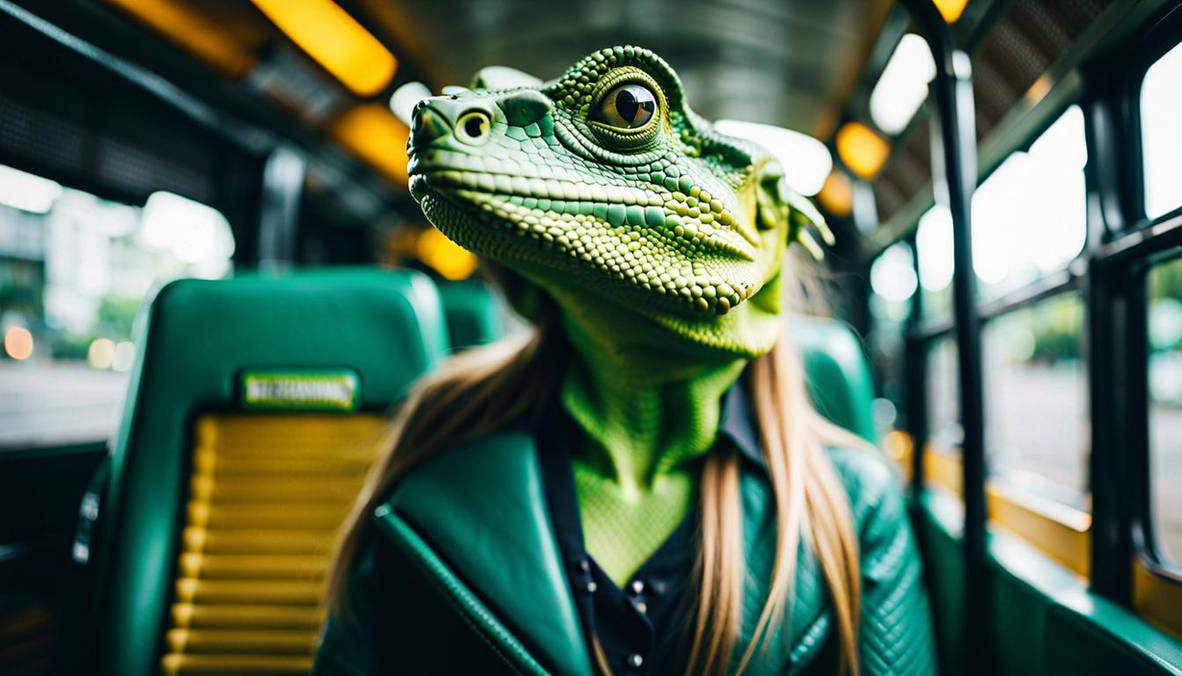 Lizard Girl riding in a bus by 3DegreeGeppetto on DeviantArt