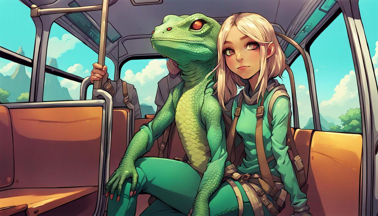 Anime Riding Lizard Lizard Girl riding in a bus by 3DegreeGeppetto on DeviantArt