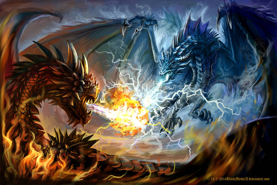 A battle of fire and cold lightning by FelisGlacialis