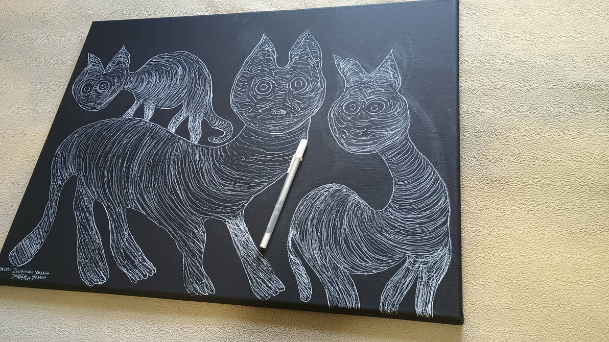 MY DRAWING IN WHITE INK OF CATS ROAMING by Zulfikaryassim on DeviantArt