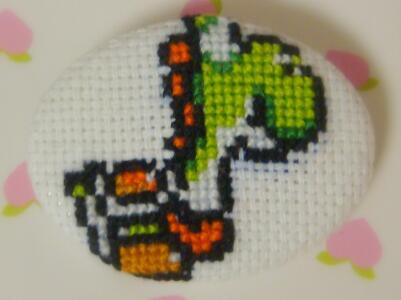 Yoshi cross stitch pin