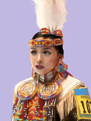 Indigenous Women in her powwow regalia