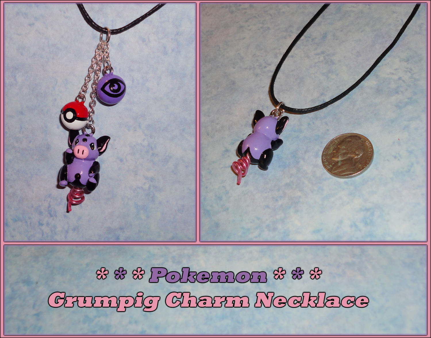 Pokemon - Grumpig Charm Necklace with Pokeball