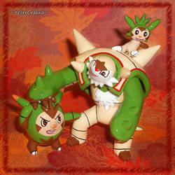 Pokemon Chespin Quilladin and Chesnaught Sculpture