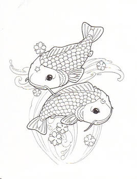 Pisces Koi Tattoo - Line