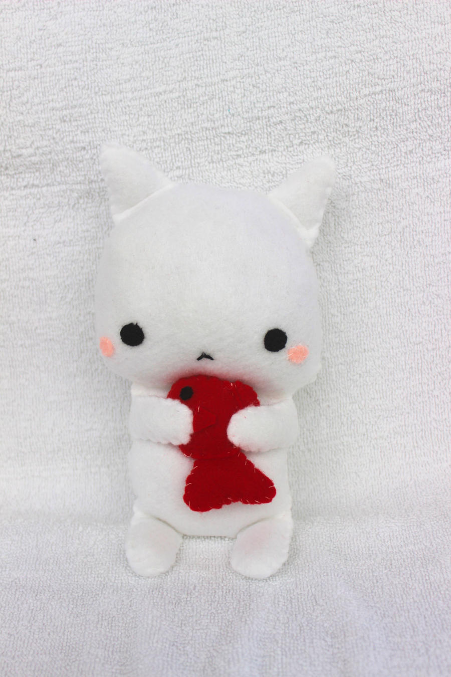 Cuddly White Kitty Holding Goldfish Plush