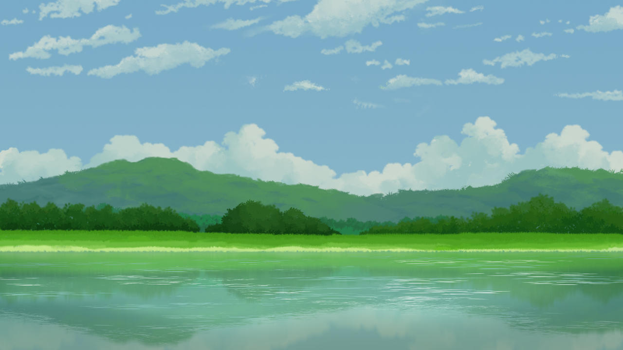 Lake and Mountain Anime Background