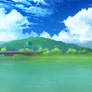 Lake and Bridge Anime Background