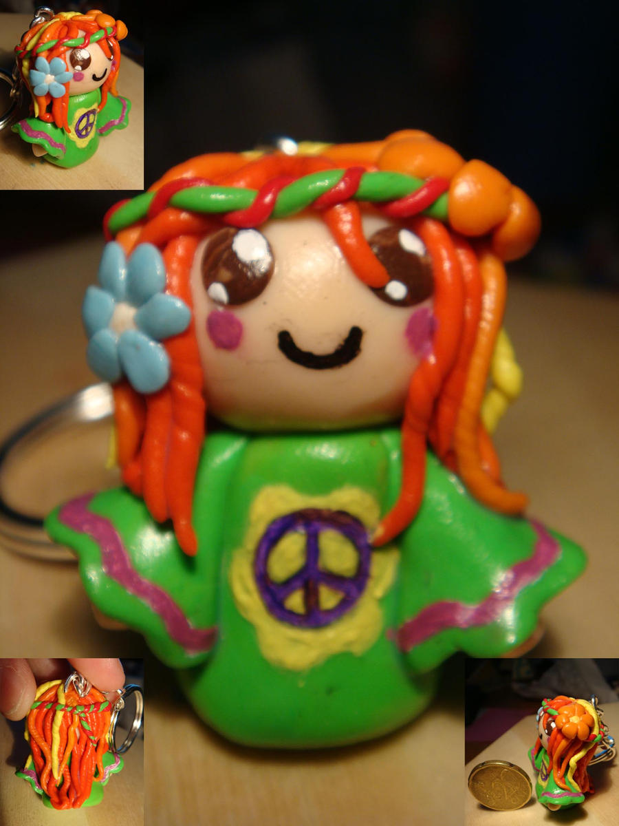 Hippie girl keychain