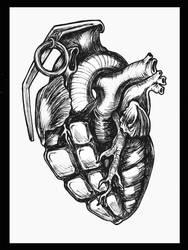 Heart Grenade Sketch Framed