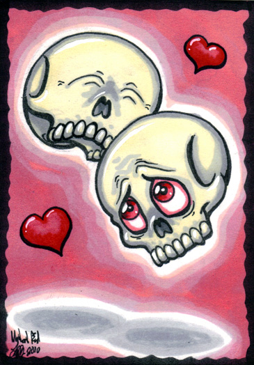 ACEO Gothic Love ooak Skulls