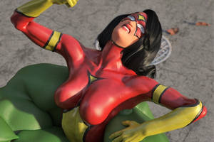 Hulk squeezes Spiderwoman