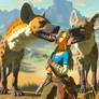 Two giant hyenas licking Zeldas face in Botw 